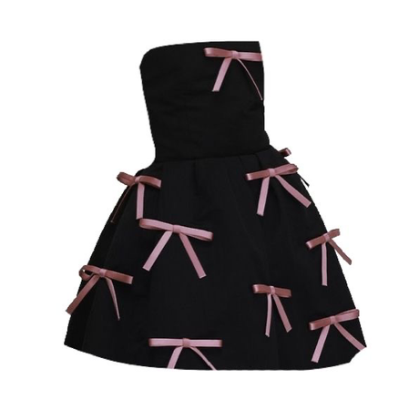 black mini dress with pink bows