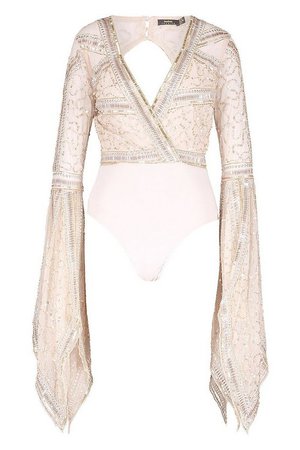 Premium Hand Embellished Split Sleeve Bodysuit | Boohoo