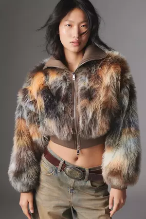 Silence + Noise Portia Faux Fur Cropped Jacket | Urban Outfitters