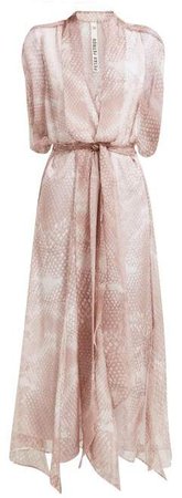 Dove Snake Print Silk Midi Dress - Womens - Light Pink