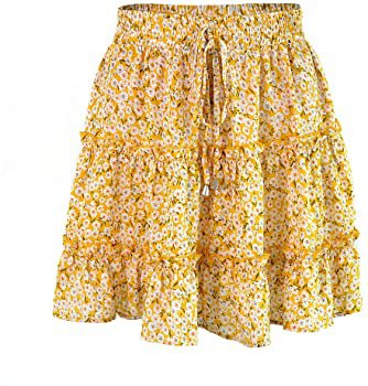 Amazon.com: VNDFLAG Women's Summer Skirt High Waist Ruffle Hem Printed A-line Mini Skirt Red Flower S: Clothing