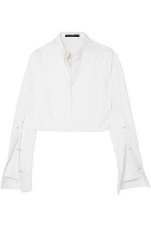 Rokh Embellished cropped cotton-poplin shirt