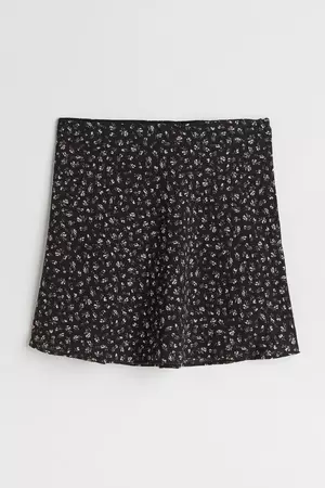 A-line Skirt - Black/small flowers - Ladies | H&M US