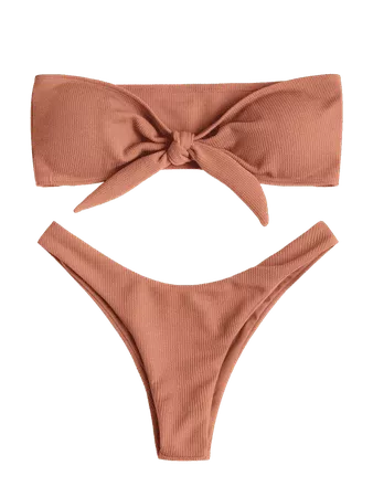 Bowknot Rib Bandeau Bikini Set DARK SALMON: Bikinis S | ZAFUL