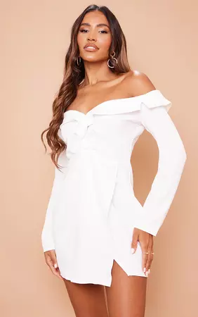White Bardot Knot Detail Blazer Dress | PrettyLittleThing