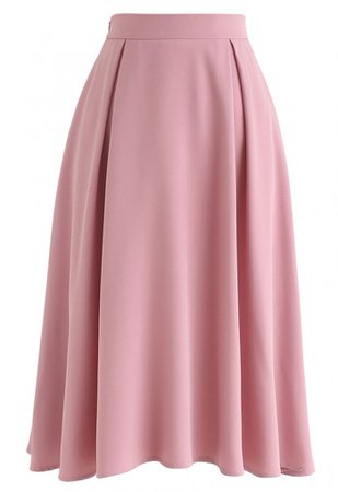 Side Zip Pleated A-Line Midi Skirt in Pink - NEW ARRIVALS - Retro, Indie and Unique Fashion