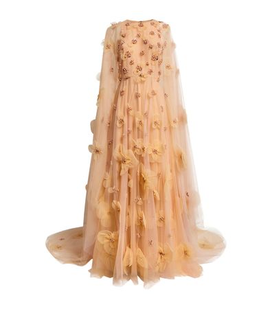 Pamella Roland Caped Petal-Detail Gown | Harrods AU