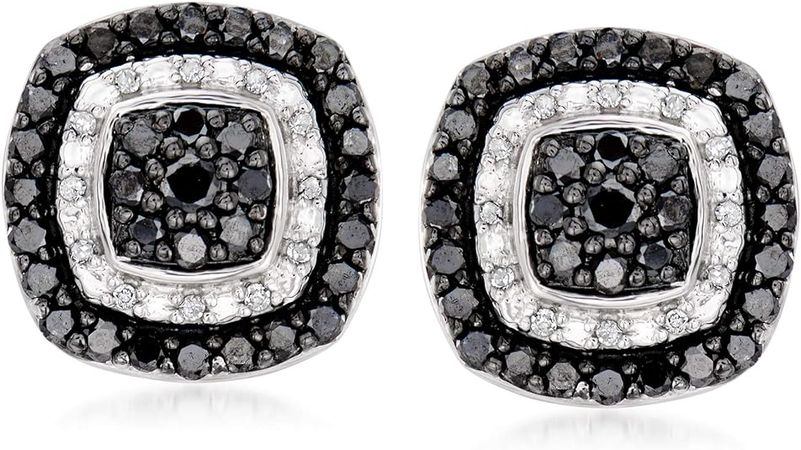 Amazon.com: Ross-Simons 1.00 ct. t.w. Black and White Diamond Earrings in Sterling Silver: Clothing, Shoes & Jewelry