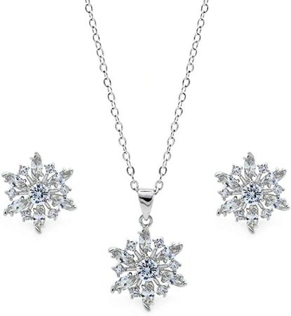 Amazon.com: CZ Snowflake Jewelry Set Pendant Necklace Matching Stud Earrings Women Holiday Fashion, 18-inch: Jewelry
