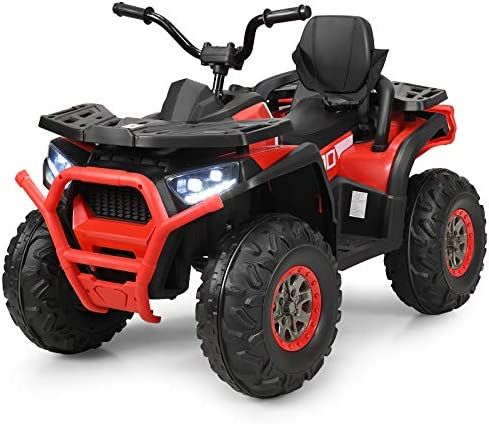 Amazon.com: Costzon Kids ATV, 12V Battery Powered Electric Vehicle w/ Safety Belt, LED Light, Music, Horn, 2 Speeds, USB/ MP3/TF, Treaded Tires, Ride on Car 4 Wheeler Quad for Boy & Girl Gift, Ride on ATV (Red) : Toys & Games