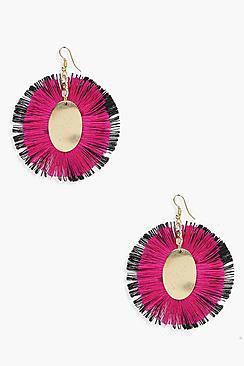 Ally Oval Plaque Layered Tassel Earrings