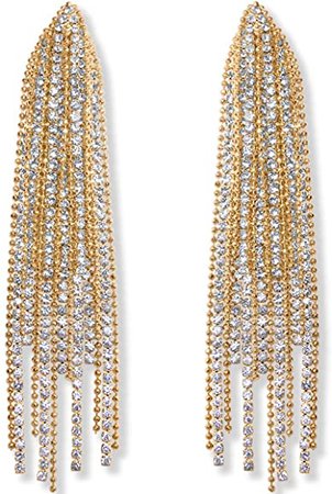 Amazon.com: Humble Chic Simulated Diamond Earrings - Oversized Darling Waterfall Tassel CZ Statement Chandelier Studs, Cascade Gold Tone: Jewelry