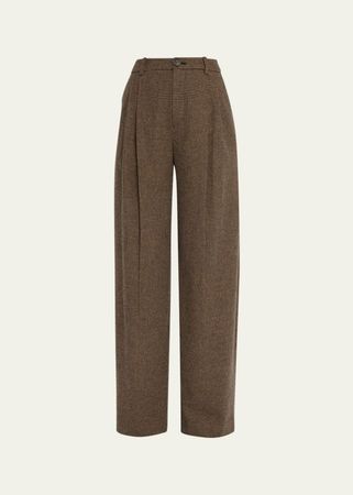 Vince Houndstooth Pleated-Front Straight-Leg Pants - Bergdorf Goodman