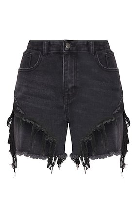 Washed Black Distressed Denim Shorts | Denim | PrettyLittleThing