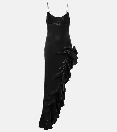 Ruffled Asymmetrical Midi Dress in Black - Alessandra Rich | Mytheresa