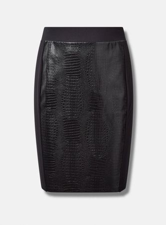 Plus Size - At The Knee Ponte PU Contrast Side Panel Pencil Skirt - Torrid