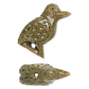 Bead, soapstone (coated), 40x17mm-45x19mm hand-carved standing woodpecker, C grade. Sold per pkg of 2. - Fire Mountain Gems and Beads
