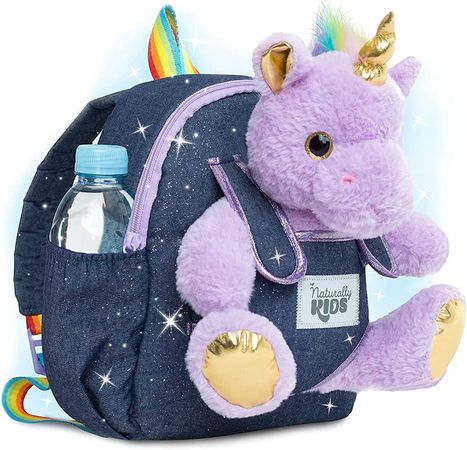 Amazon.com: Naturally KIDS Small Unicorn Backpack - 3 - 4 Year Old Girl Gifts - Toddler Backpack for Girl Boy w Stuffed Animal - Toys for 3 Year Old Girls - w Pockets & Reflective Logo - Backpack w Purple Unicorn : Toys & Games