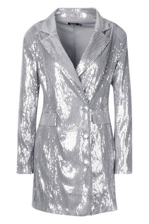 Sequin Double Breasted Blazer Dress | Boohoo