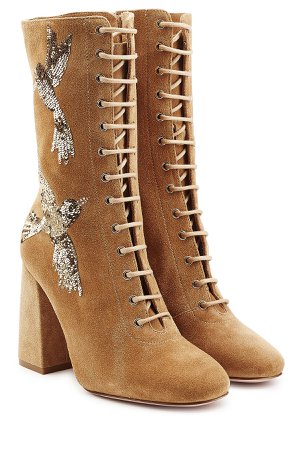 Embroidered Lace-Up Suede Boots Gr. EU 39.5