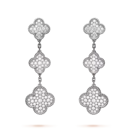 Van Cleef & Arpels - Magic Alhambra earrings, 3 motifs 18K white gold, Diamond