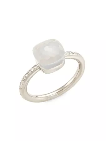 Pomellato Ring Nudo Petit 18K White Gold, Milky Quartz & Diamond Ring