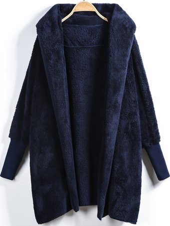 Blue Hooded Long Sleeve Loose Cardigan