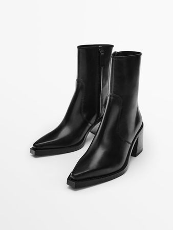 Leather square heel ankle boots - Black | ZARA United States