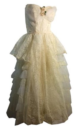 Party Doll White and Ivory Lace and Tulle Strapless Party Dress circa – Dorothea's Closet Vintage