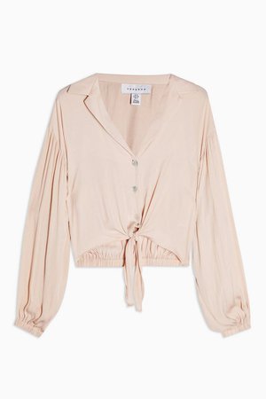 TALL Champagne Satin Tie Front Shirt | Topshop