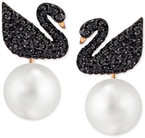 Black Swarovski Swan Earrings