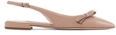 Glossed Textured-leather Slingback Flats - Neutral