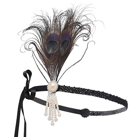 Amazon.com: SWEETV 1920s Headpiece Flapper Headband, Pearl Peacock Feather Hair Band, Great Gatsby Accessoreis for Women, Black : Clothing, Shoes & Jewelry