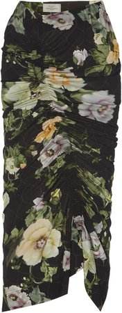 Preen by Thornton Bregazzi Xenie Floral-Print Ruched Jersey Skirt Size