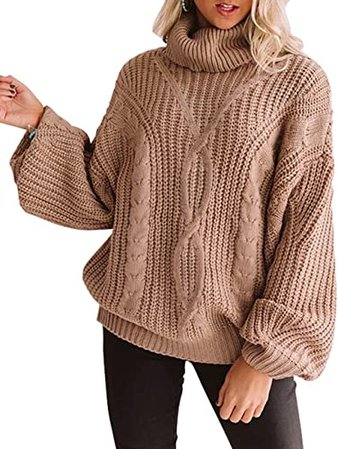 ZESICA Women's Long Sleeve Turtleneck Chunky Knit Loose Oversized Sweater Pullover Jumper Tops Yellow at Amazon Women’s Clothing store