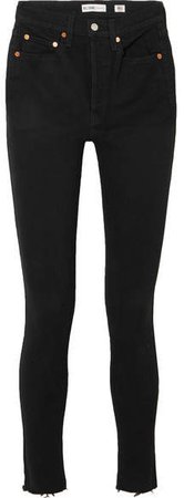 High Rise Ankle Crop Skinny Jeans - Black