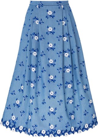 Andrew Gn Pleated Floral-Print Cotton-Blend Skirt Size: 34