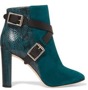 Dee Buckled Elaphe-paneled Suede Ankle Boots