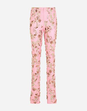 Leather pants with embellishment in Pink for Women | Dolce&Gabbana®