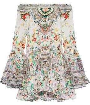 Time After Time Off-the-shoulder Embellished Silk Crepe De Chine Mini Dress