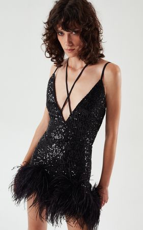 Tulip Feather-Trimmed Sequin Mini Dress By Ila. | Moda Operandi