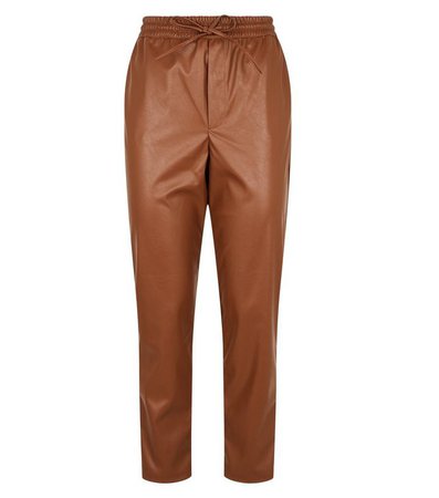 Rust Coated Leather-Look Tie Waist Joggers | New Look