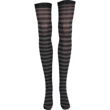 Stripe Opaque Thigh High Socks in Black and Gray - Poppysocks