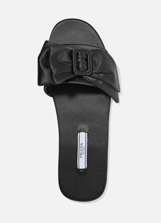 Black Bow-embellished satin slides | Prada