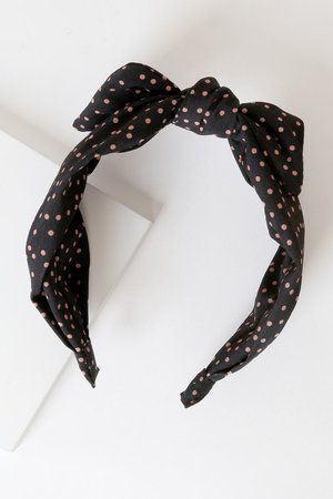 Black Polka Headband - Knotted Headband - Bow Headband