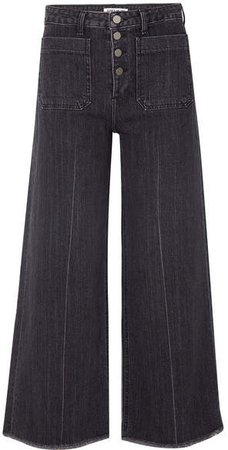 Carmine Frayed High-rise Wide-leg Jeans - Black
