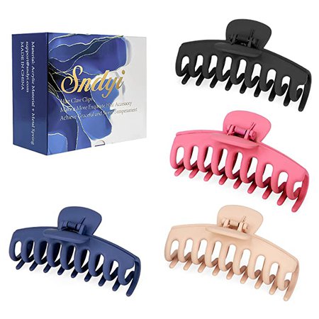 Amazon.com : Sndyi Big Hair Claw Clips, 4.3 Inch Nonslip Large Claw Clips for Thick Hair, Strong Hold Banana Hair Clips for Thin Hair, Matte Jaw Claw Hair Clips for Women and Girls Hair, 4 Color Available (4PCS) : Beauty & Personal Care