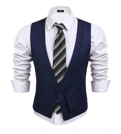navy vest and shirt with tie
