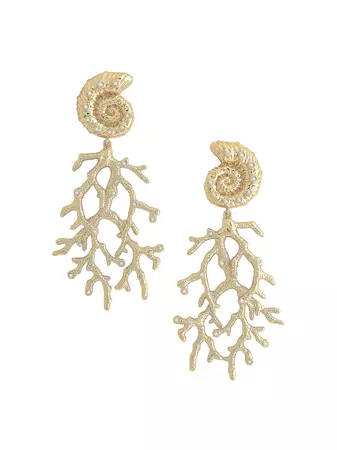 Shop Anabel Aram Ocean Shell With Coral 18K-Gold-Plated & Cubic Zirconia Drop Earrings | Saks Fifth Avenue