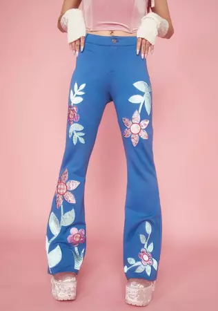 Sugar Thrillz Floral Patchwork Flare Pants - Blue – Dolls Kill